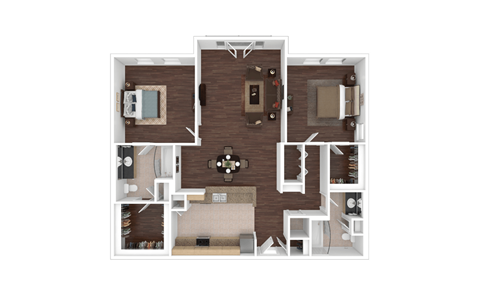 Floor plan for 2 beds, 2 baths, 1142 sqft
